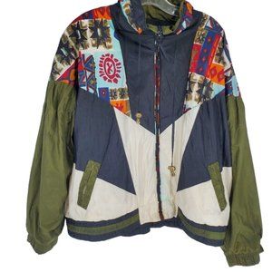 River Edge Sport Bomber Jacket Retro Vintage Color block and Pattern L
